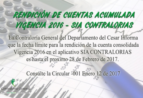 Rendición de Cuentas Vigencia 2016 - SIA CONTRALORIAS