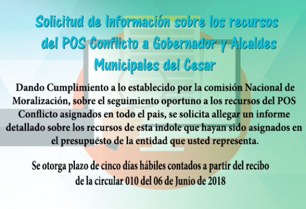 Solicitud de Informaci&oacute;n sobre los recursos del POS Conflicto a Gobernador y Alcaldes muncipales del Dpto del Cesar