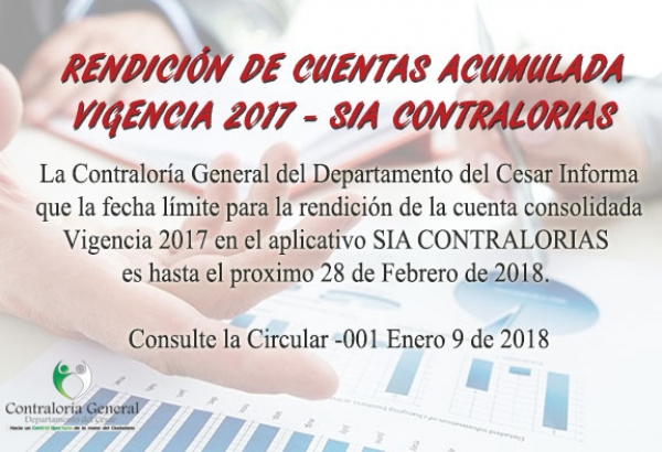 Rendici&oacute;n de Cuentas Acumulada Vigencia 2017 SIA CONTRALORIAS