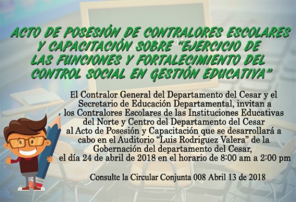 Acto de Posesi&oacute;n de los Contralores Escolares del Norte y Centro del Departamento del Cesar
