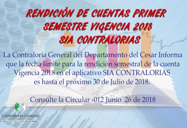 Rendici&oacute;n de Cuentas Semestral  Vigencia 2018 SIA CONTRALORIAS