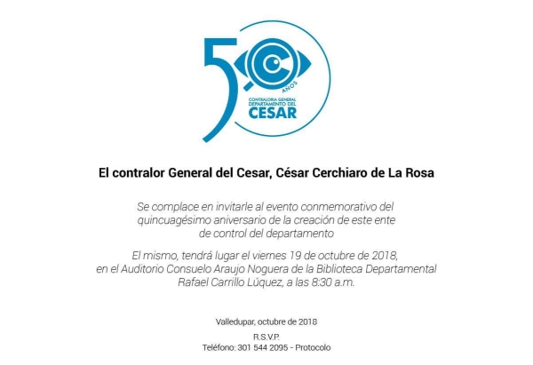 Contraloria General del Departamento del Cesar cumple 50 a&ntilde;os